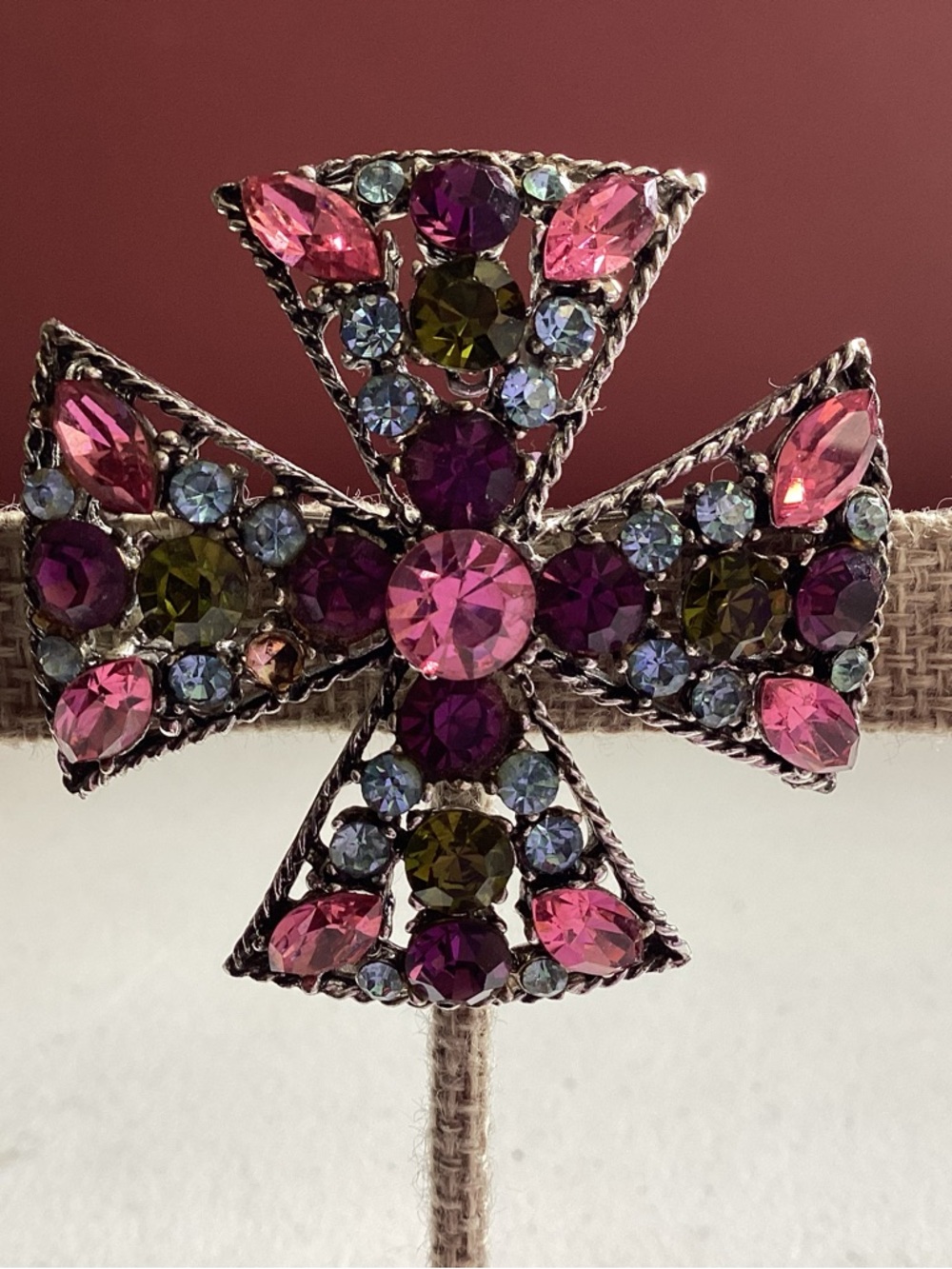 Vintage-Style Rhinestone Maltese Cross Statement Brooch
